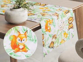 Biante Detský bavlnený behúň na stôl Sandra SA-381 Veveričky líšky a zajace 20x120 cm