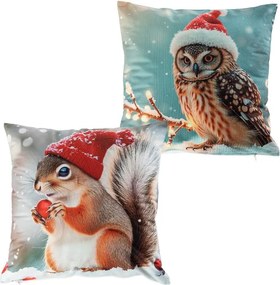 Súprava 2 ks obliečok na vankúšiky VEVERIČKA A SOVA 40 x 40 cm