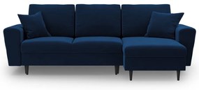 Modrá zamatová rozkladacia/s úložným priestorom rohová pohovka Kyoto – Cosmopolitan Design