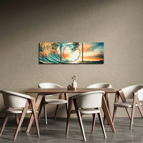 Obraz - Vlna (s hodinami) (90x30 cm)