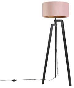 Stojaca lampa trojnožka čierna s ružovým tienidlom a zlatom 50 cm - Puros
