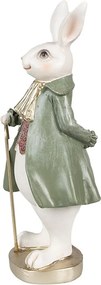 Dekorácia biely králik v kabáte s palicou - 12*9*26 cm