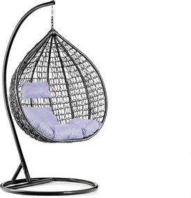 Čierne závesné kreslo KOKON so stojanom, svetlý vankúš