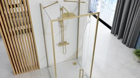 Rea Rapid Swing, 3-stenový sprchovací kút 90(dvere) x 80(stena) x 195 cm, 6mm číre sklo, zlatý matný profil, KPL-02520