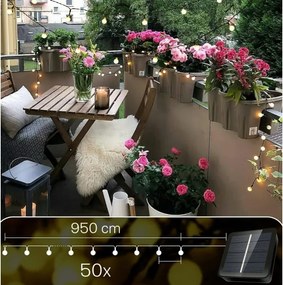 LED solárny dekoračný reťazec 50xLED/8 funkcií 500 mAh 9,5 m IP67 teplá biela