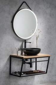 Sapho Sapho, ORBITER guľaté zrkadlo s LED osvetlením, kožený popruh, ø 70cm, čierna matná, ORL070