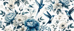 Obraz - Kolibríky s kvetmi (120x50 cm)