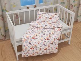 Biante Detské bavlnené posteľné obliečky do postieľky Sandra SA-521 Modro-červení psíkovia s autami na bielom Do postieľky 90x130 a 40x60 cm