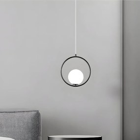 Toolight Toolight, stropné závesné svietidlo, biela sklenená guľa, 1xE27, G110-1W, biela-čierna, OSW-09735