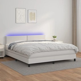 Boxspring posteľ s matracom a LED biela 180x200 cm umelá koža 3134178