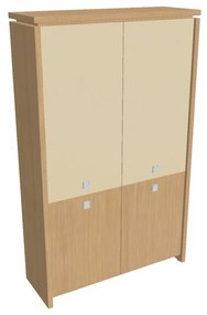 Vysoká skriňa Verno 128 x 46 x 210 cm, kombinované dvere, dub svetlý / vanilka