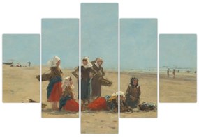 Obraz - Eugène Boudin, Women on the Beach at Berck, reprodukcia (150x105 cm)