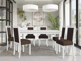 Rozkladací jedálenský stôl so 6 stoličkami AL03, Morenie: biela - L, Poťahové látky: Soro 28 Mirjan24 5903211266553