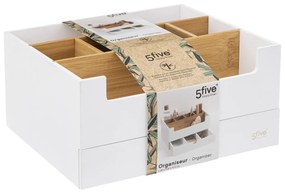 Kozmetický organizér Natureo, biela/s drevenými prvkami