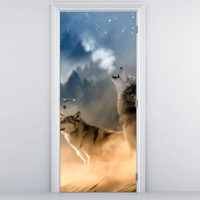 Fototapeta na dvere - Vlci vyjúci na mesiac (95x205cm)