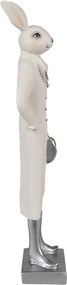 Biela dekorácia králik vo fraku a strieborných topánkach držiaci klobúk - 9*7*34 cm