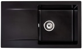 Sink Quality Ferrum, kuchynský granitový drez 770x450x190 mm + sifón, čierna, SKQ-FER.C.1KDO.X
