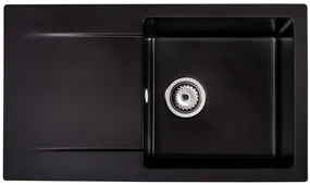 Sink Quality Ferrum, kuchynský granitový drez 770x450x190 mm + sifón, čierna, SKQ-FER.C.1KDO.X