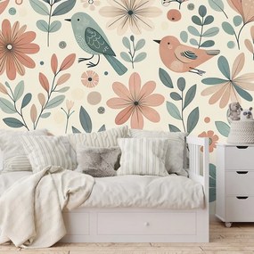 Fototapeta pastelové vtáčiky a kvety