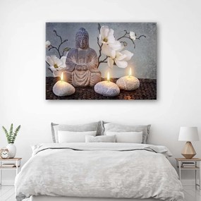 Obraz na plátně Buddha Grey Flowers Stone - 100x70 cm