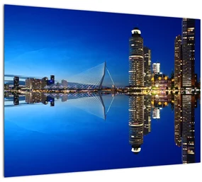 Sklenený obraz - nočný Rotterdam (70x50 cm)