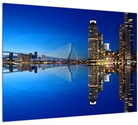 Sklenený obraz - nočný Rotterdam (70x50 cm)