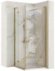 Rea Hugo, sprchová kabína s 2-krídlovými dverami 100 (dvere) x 100 (dvere) x 200 cm, 6mm číre sklo, zlatý matný profil, REA-K6605