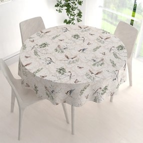 Biante Bavlnený okrúhly obrus Sandra SA-490 Lastovičky s motýlikmi na béžovom ornamente Ø 80 cm