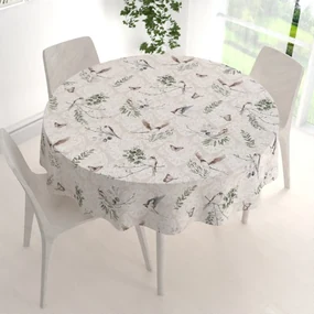 Biante Bavlnený okrúhly obrus Sandra SA-490 Lastovičky s motýlikmi na béžovom ornamente Ø 70 cm