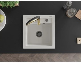 Mexen Vito, 1-komorový granitový drez 490x520x210 mm a drezová batéria Aster, biela, 6503-20-73450-57-B
