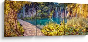 Obraz - Plitvické jazerá, Chorvátsko (s hodinami) (90x30 cm)