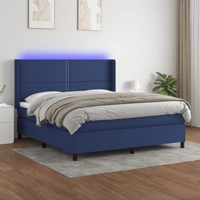 Posteľ boxsping s matracom a LED modrá 160x200 cm látka 3138251