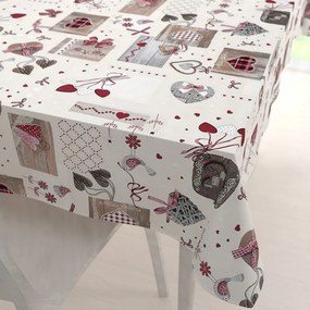Biante Dekoračný obdĺžnikový obrus Porto PRT-015 Vínovo-sivé srdiečka na krémovom 130x180 cm
