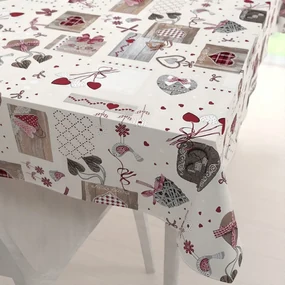 Biante Dekoračný obdĺžnikový obrus Porto PRT-015 Vínovo-sivé srdiečka na krémovom 130x200 cm