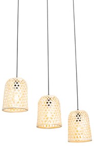 Orientálna závesná lampa čierna s bambusovými 3 svetlami - Rayan
