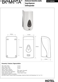 Bemeta Design Dávkovač mydla, 1000 ml, plast, biela - 121109036