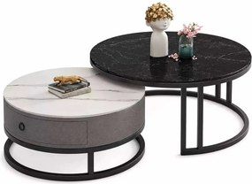 LuxuryForm DESIGN Konferenčný stolík AMARO 80 / 60 cm – biely a čierny mramor (set 2 ks) II. akosť