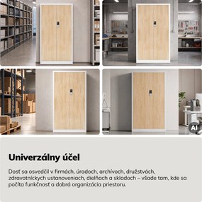 Kovová kancelárska skriňa so zámkom na kód biela, dub sonoma, 900x1850x400 mm: DANIEL Eco Design