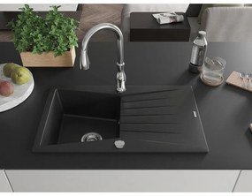 Mexen Cesar, 1-komorový granitový drez 775x470x190 mm a drezová batéria Savita, čierna, 6514-77-672601-00