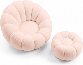 Dizajnové kreslo BLOOM s taburetom, svetloružová