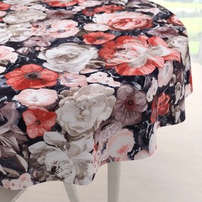 Biante Zamatový okrúhly obrus Tamara TMR-018 Červené kvety Ø 120 cm