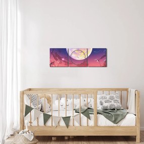 Obraz - Žena a pes pri splne (s hodinami) (90x30 cm)