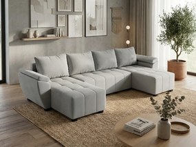 Rozkladacia sedacia súprava do U LIVARO 305x140 cm, svetlosivá