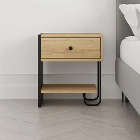 Čierny/v prírodnej farbe nočný stolík v dekore duba s poličkami Saturne – Marckeric