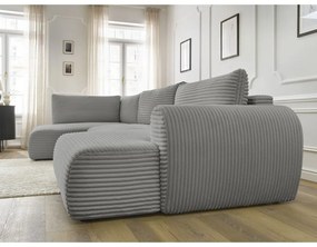 Tmavosivá menčestrová rozkladacia/s úložným priestorom rohová pohovka (ľavý roh/do tvaru "U") Lucien – Bobochic Paris