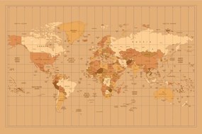 Samolepiaca tapeta mapa sveta v béžovom odtieni - 225x150