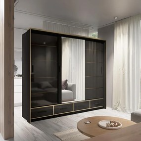 Šatníková skriňa Modena 250 LED, čierna/čierna lesk