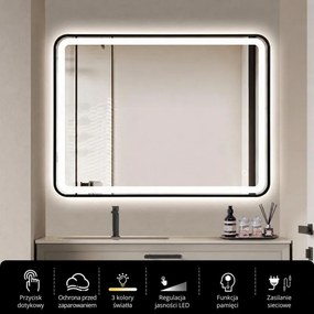 Erga Sari, LED zrkadlo v čiernom ráme s vyhrievaním a dotykovým ovládaním, 80 × 60 cm, čierna matná, ERG-YKA-MR.SARI-BLK-60X80