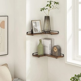 Plávajúce poličky, sada 2 ks, rohové poličky, rustikálna hnedá a čierna farba