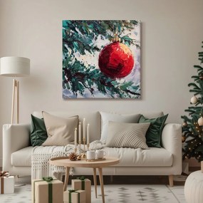 Vianočný obraz červená guľa a vetvičky